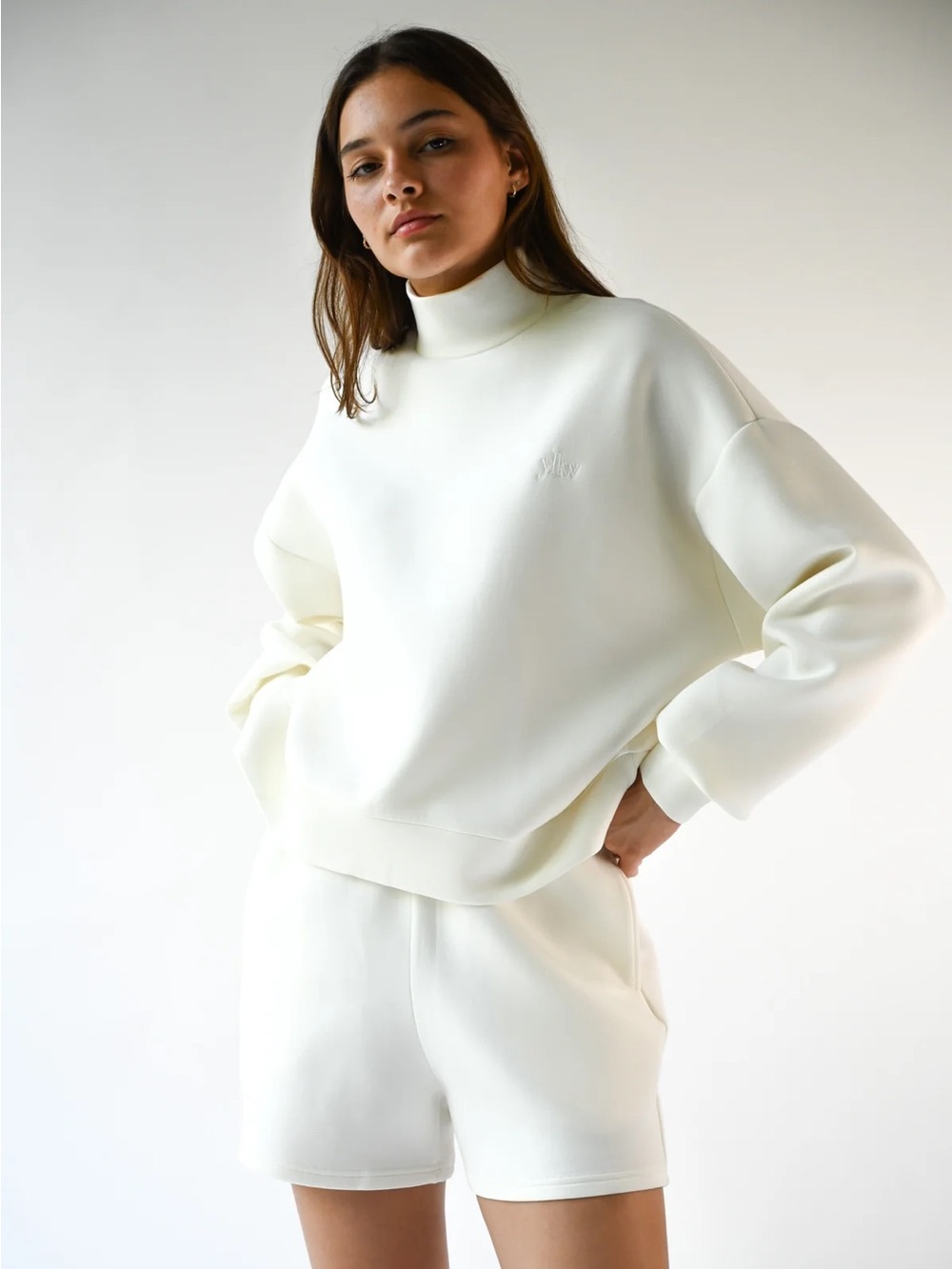 YLLW : MAYA KNIT NEOPRENE PULLOVER SWEATSHIRT TOP— OFFWHITE Yellow the label XS